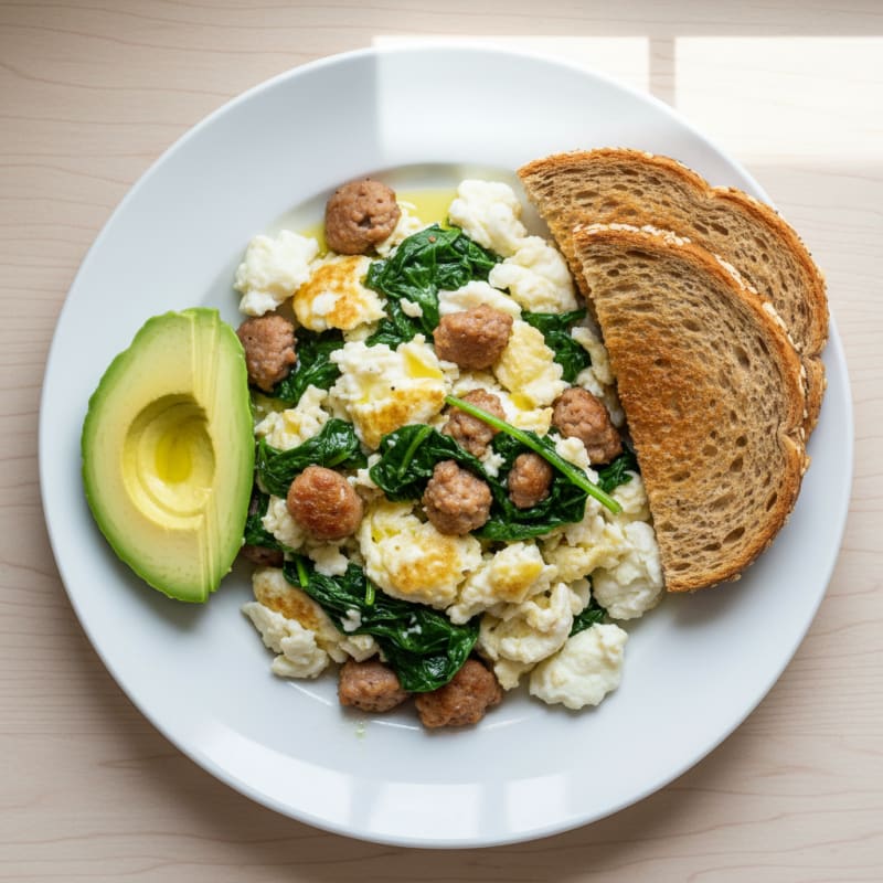 Egg White Scramble with Turkey Sausage and Spinach