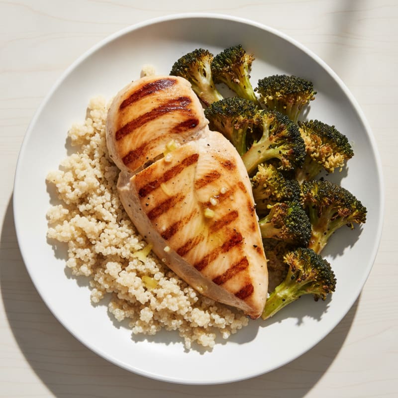 Grilled Chicken Breast with Quinoa and Roasted Broccoli