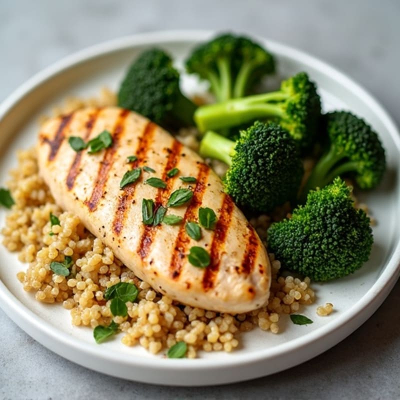 Grilled Chicken Breast with Quinoa and Roasted Broccoli