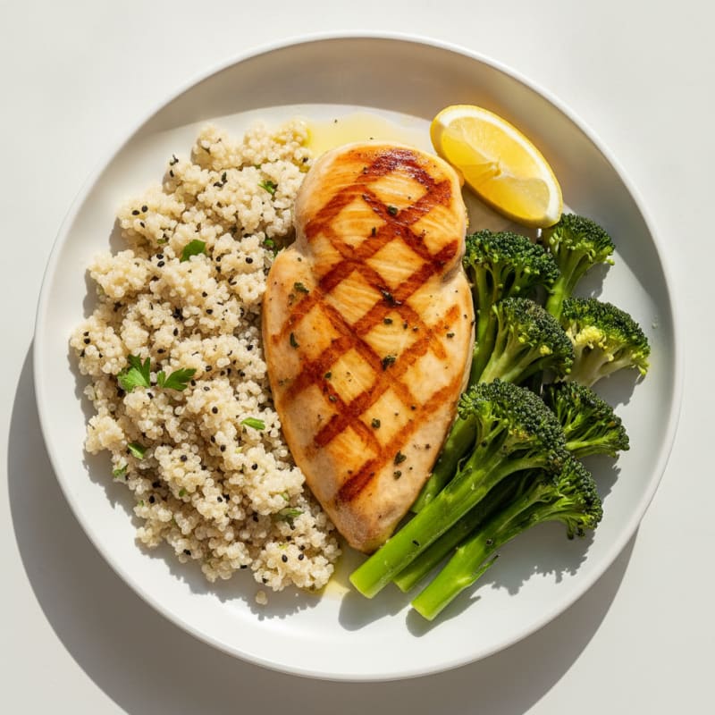 Grilled Chicken Breast with Quinoa and Steamed Broccoli