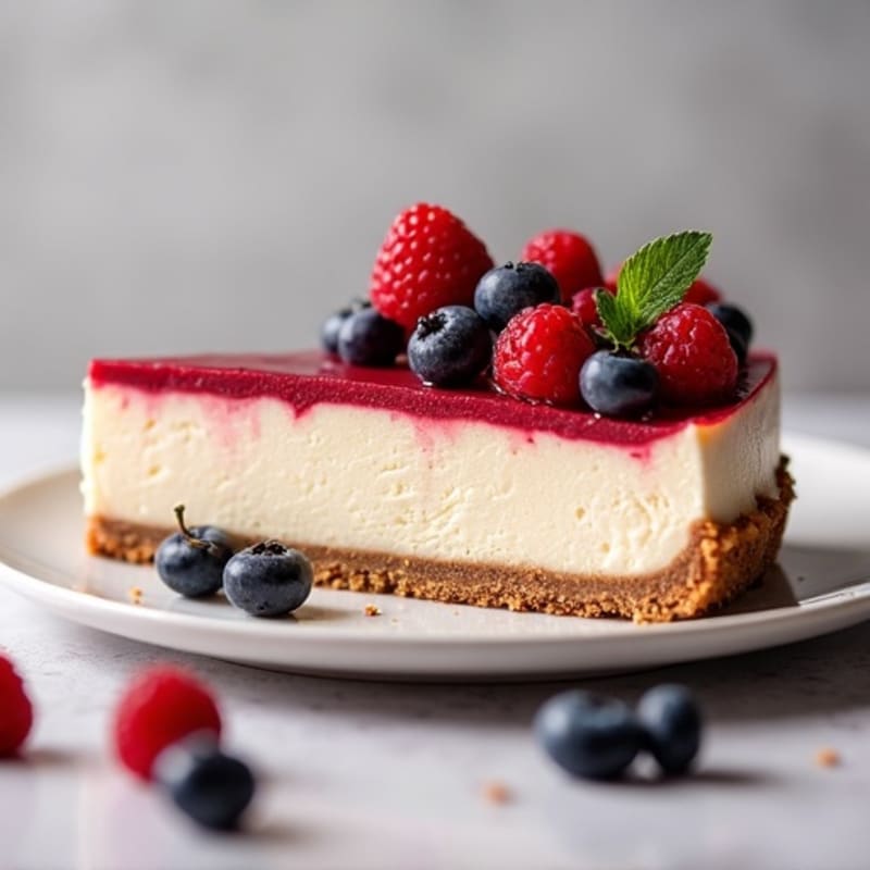 Silky Vanilla Protein Cheesecake with Mixed Berries
