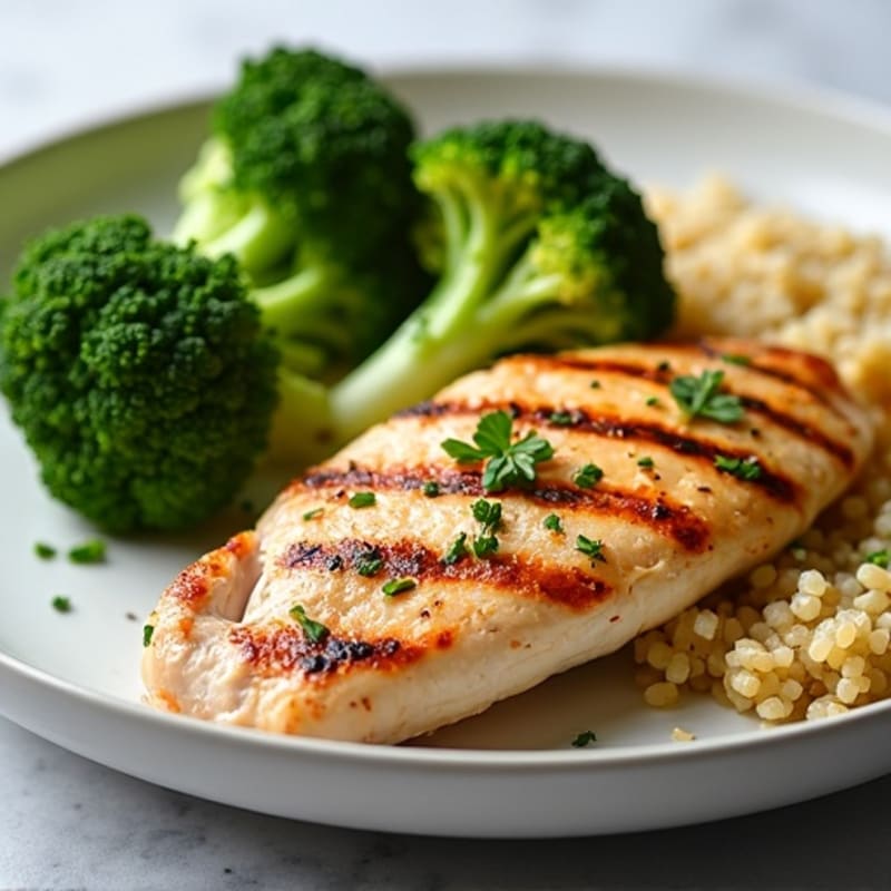 Grilled Chicken Breast with Roasted Broccoli and Quinoa