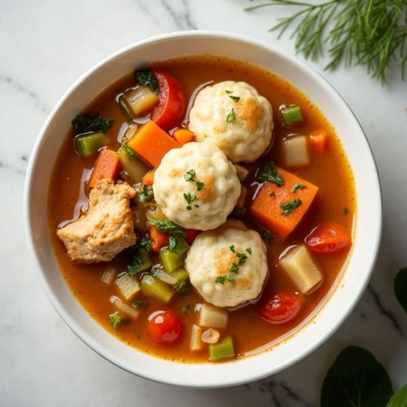 Chicken and Hearty Vegetable Stew with Fluffy Herb Dumplings