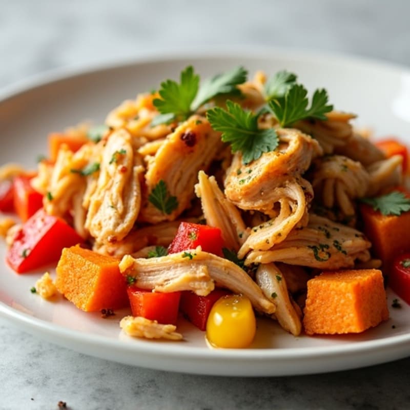 Crispy Sweet Potato and Shredded Chicken Hash with Fresh Cilantro