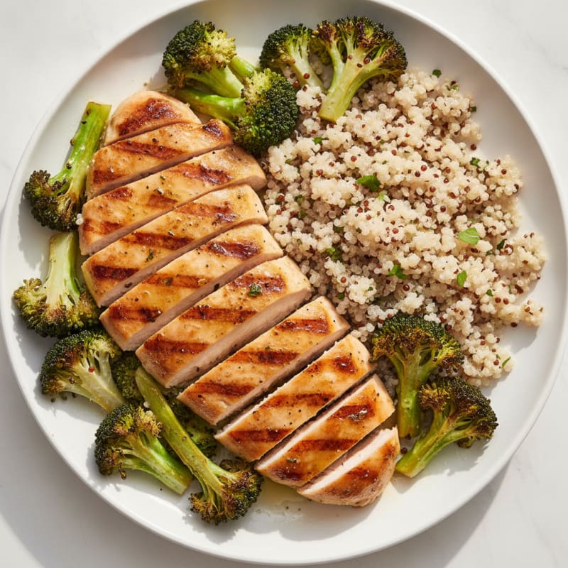 Grilled Chicken Breast with Quinoa and Roasted Broccoli