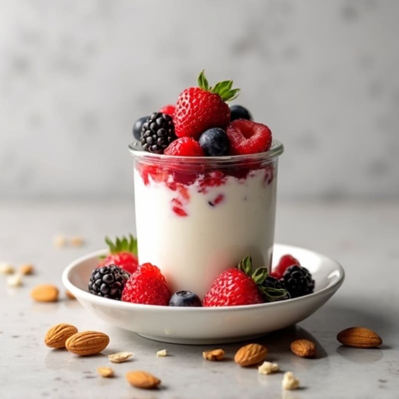 Greek Yogurt Protein Parfait with Mixed Berries and Almonds