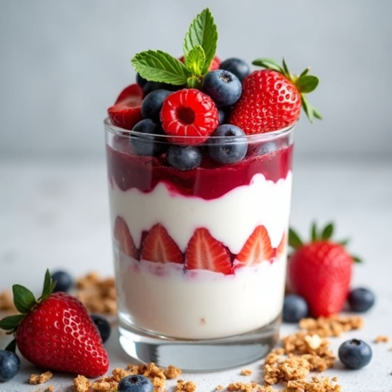 High-Protein Greek Yogurt Parfait with Mixed Berries and Almonds