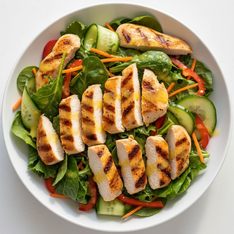 Grilled Chicken and Crunchy Vegetable Salad with Lemon Vinaigrette