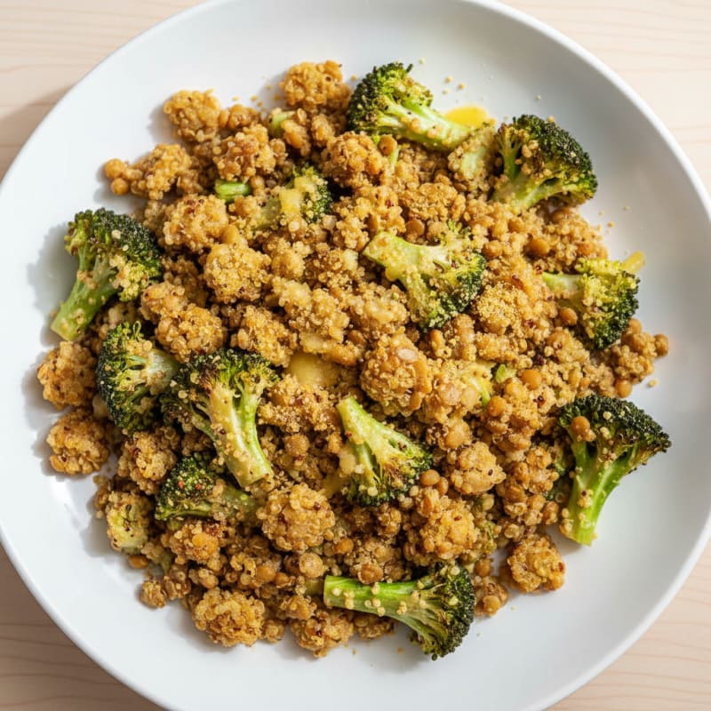 Crispy Lentil and Quinoa Power Bowl with Roasted Broccoli