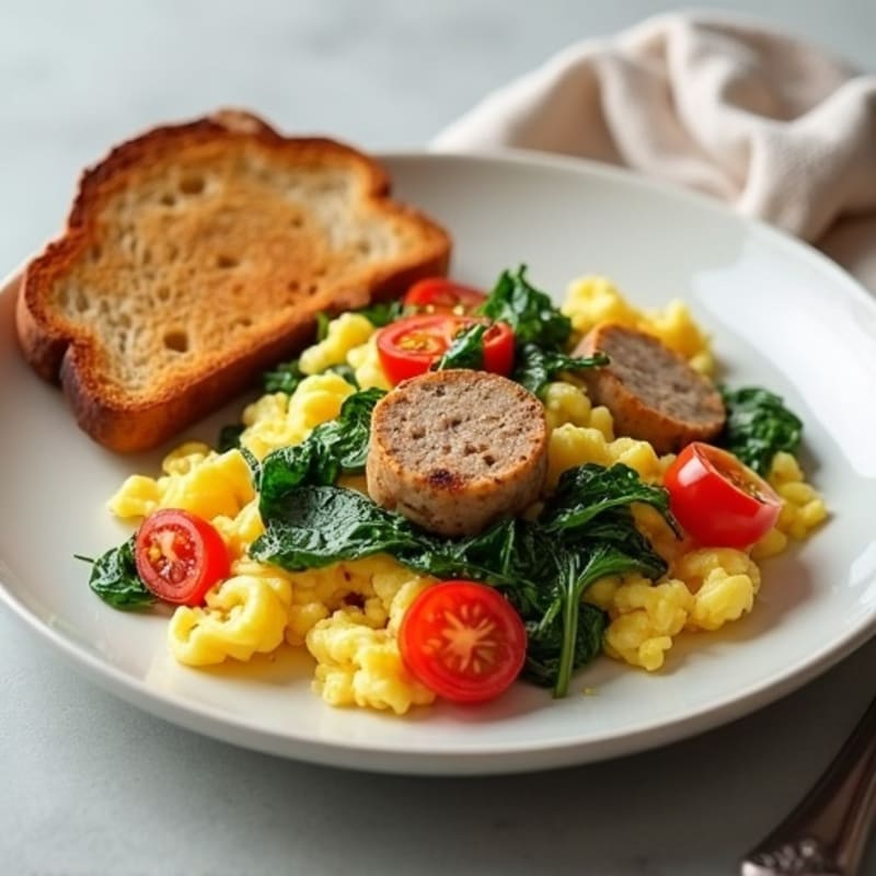 Egg White Scramble with Spinach and Chicken Sausage