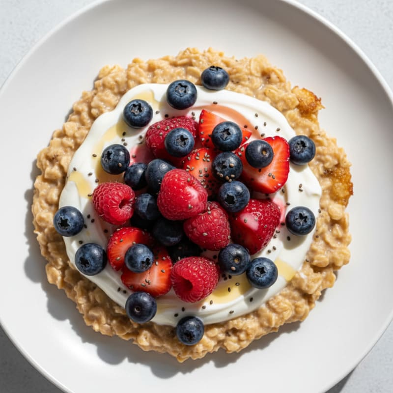 Creamy Vanilla Protein Oats with Mixed Berries and Greek Yogurt