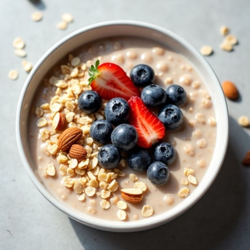 Creamy Protein Oatmeal with Fresh Berries and Crunchy Nuts