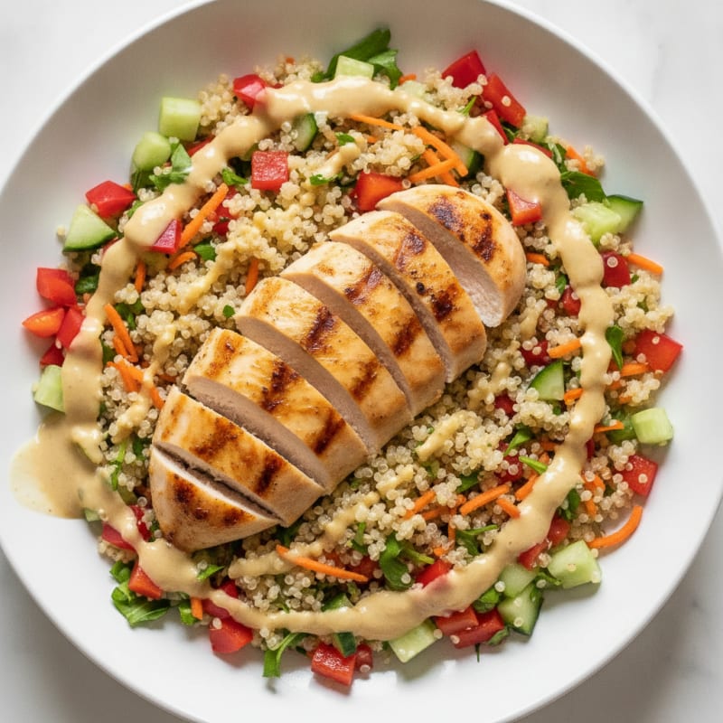 Grilled Chicken and Quinoa Salad with Crunchy Vegetables