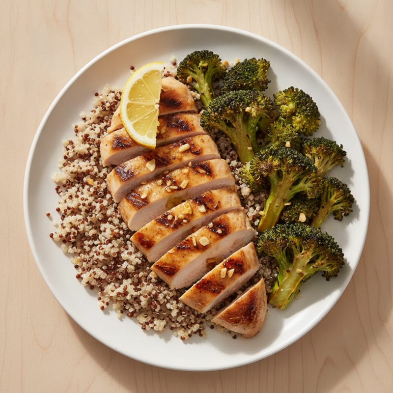 Grilled Chicken Breast with Quinoa and Roasted Broccoli
