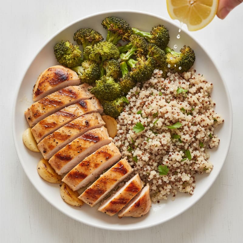 Grilled Chicken Breast with Quinoa and Roasted Broccoli