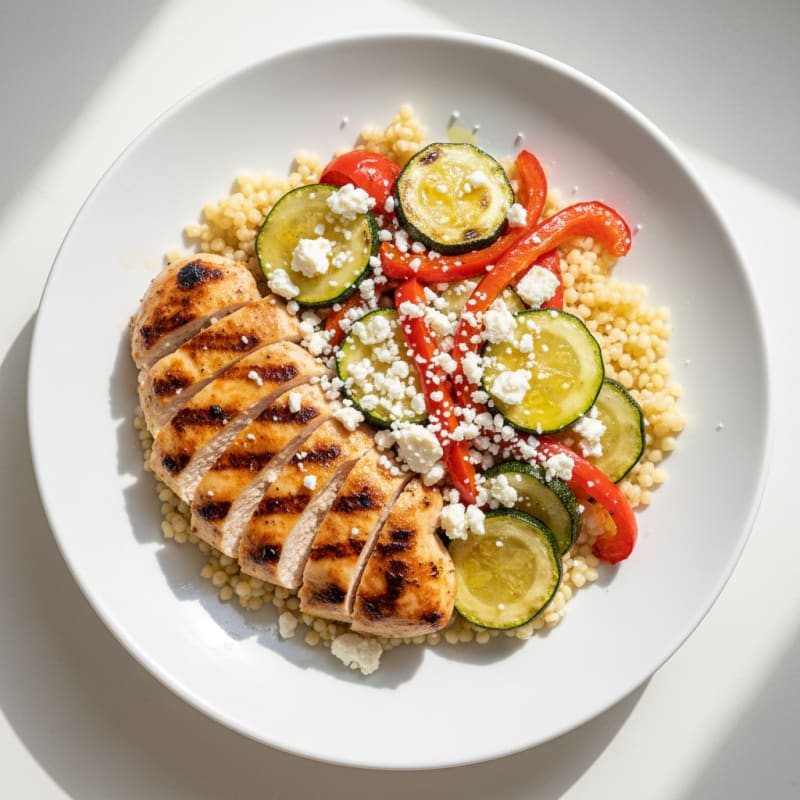 Grilled Chicken and Veggie Couscous Bowl with Feta