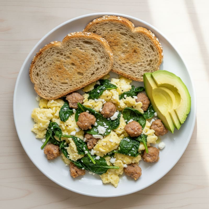 Egg White Scramble with Spinach and Turkey Sausage