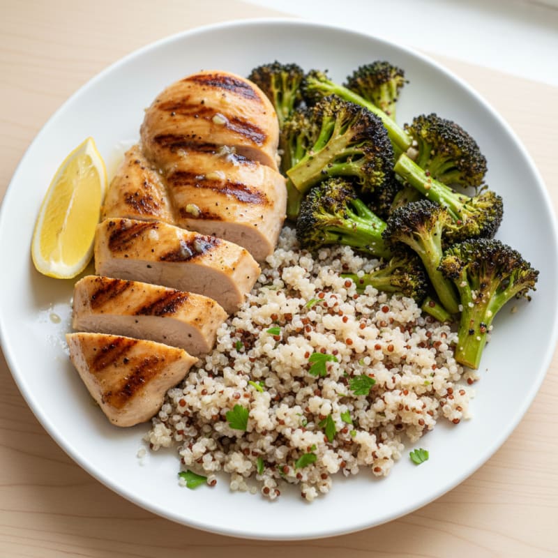 Grilled Chicken Breast with Quinoa and Roasted Broccoli