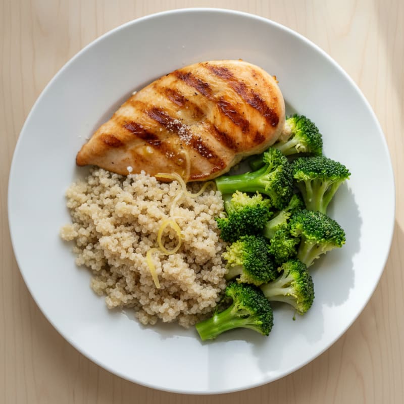 Grilled Chicken Breast with Quinoa and Steamed Broccoli