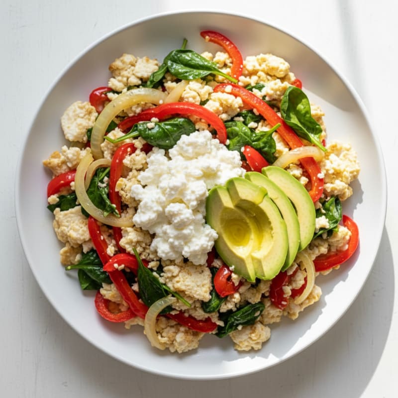 Egg White Veggie Scramble with Cottage Cheese and Spinach