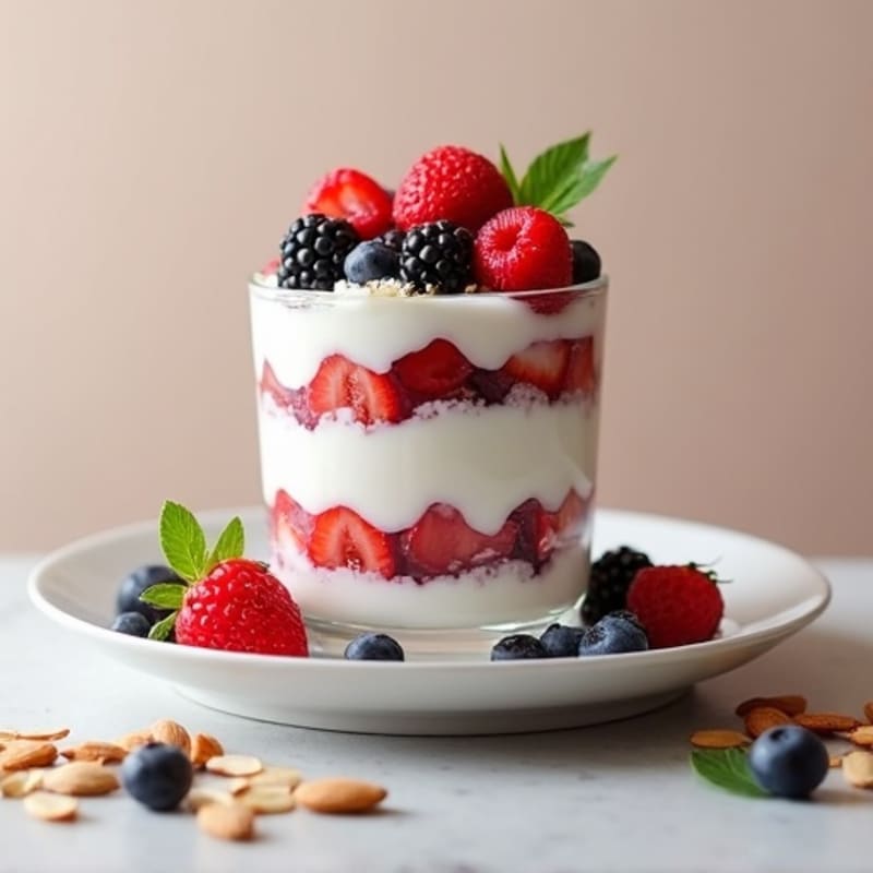 Greek Yogurt Protein Parfait with Mixed Berries and Almonds