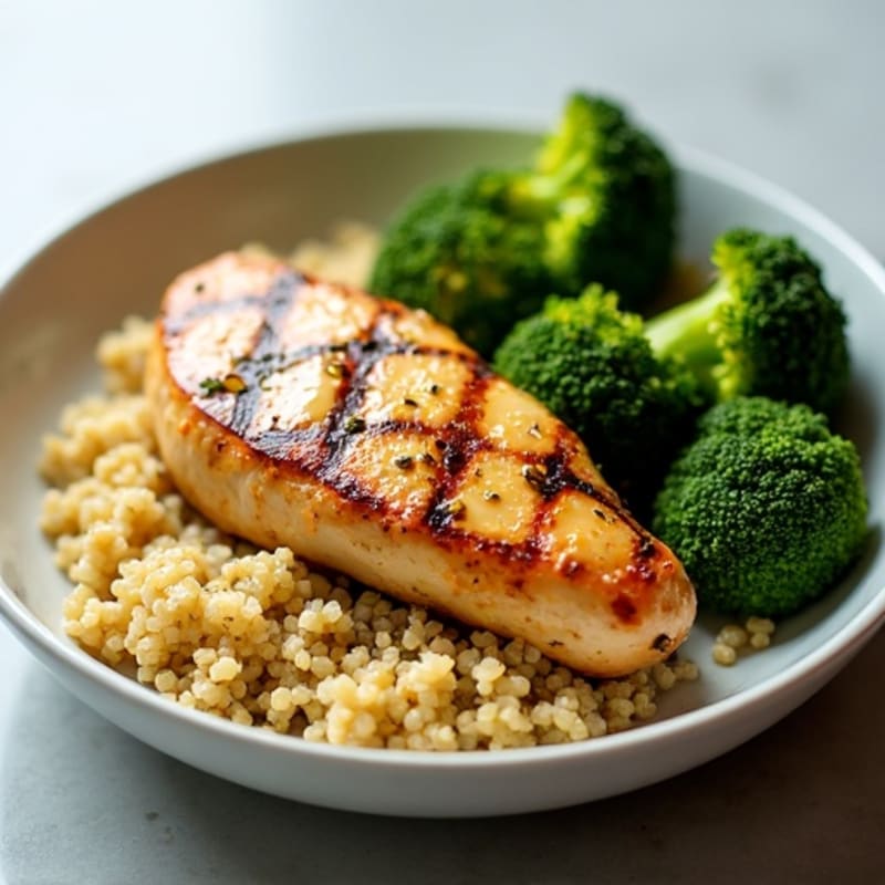 Grilled Chicken Breast with Quinoa and Roasted Broccoli