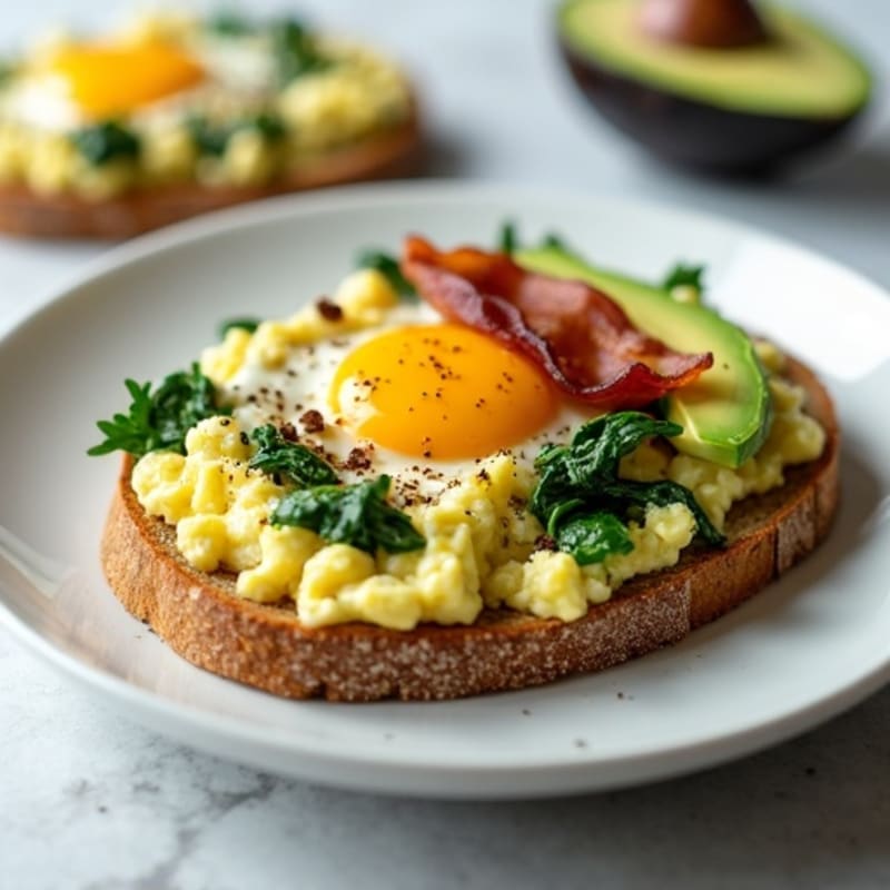 Egg White Scramble with Spinach, Turkey Bacon & Avocado Toast