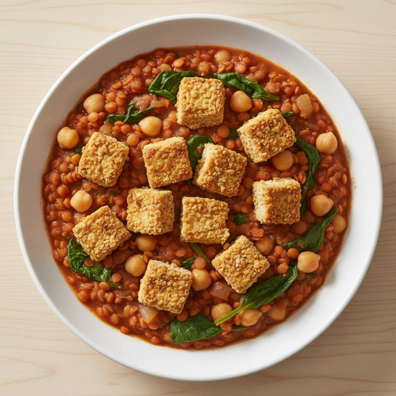 Lentil and Chickpea Stew with Crispy Baked Tofu