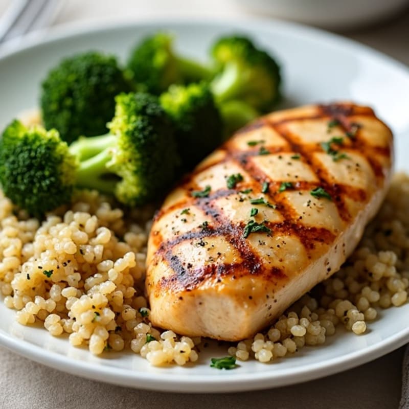 Grilled Chicken Breast with Quinoa and Roasted Broccoli