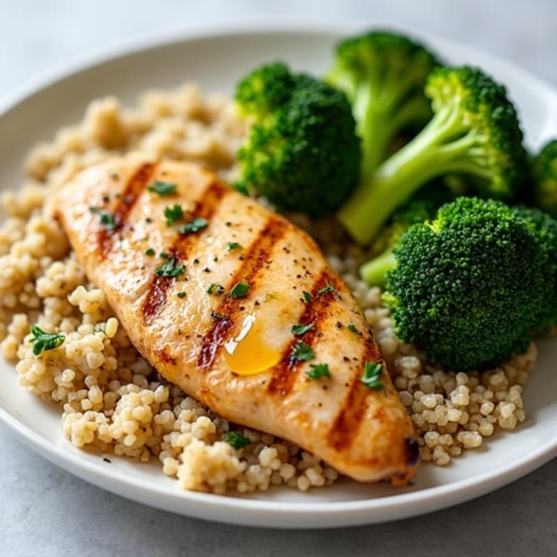 Grilled Chicken Breast with Quinoa and Steamed Broccoli