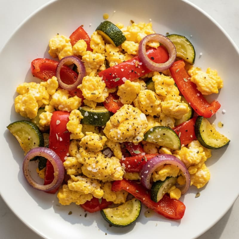 Hearty Scrambled Eggs with Roasted Vegetables