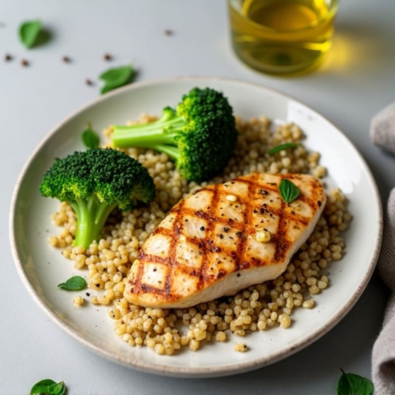 Grilled Chicken Breast with Quinoa and Roasted Broccoli