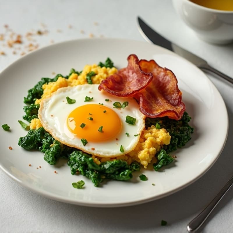 Cottage Cheese Scramble with Spinach and Turkey Bacon