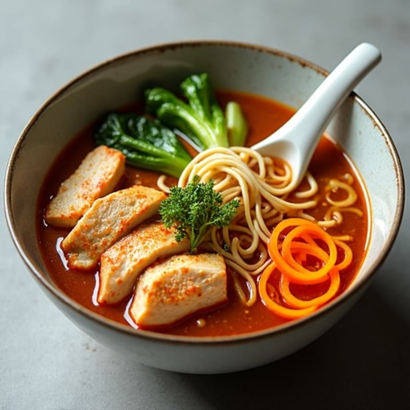 Spicy Ginger-Garlic Chicken Ramen with Fresh Vegetables