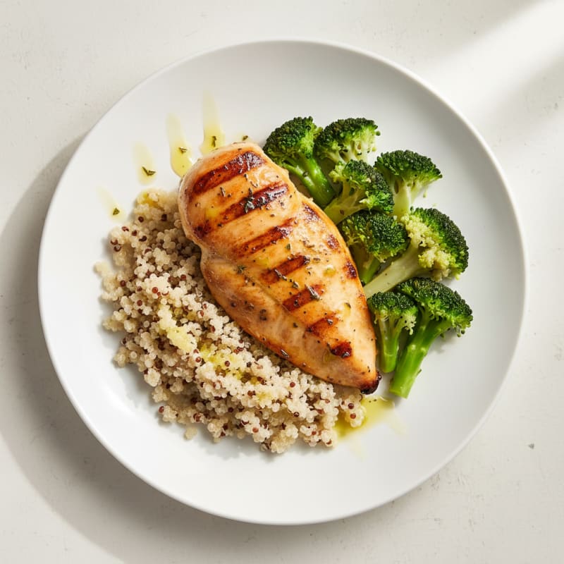 Grilled Chicken Breast with Quinoa and Steamed Broccoli