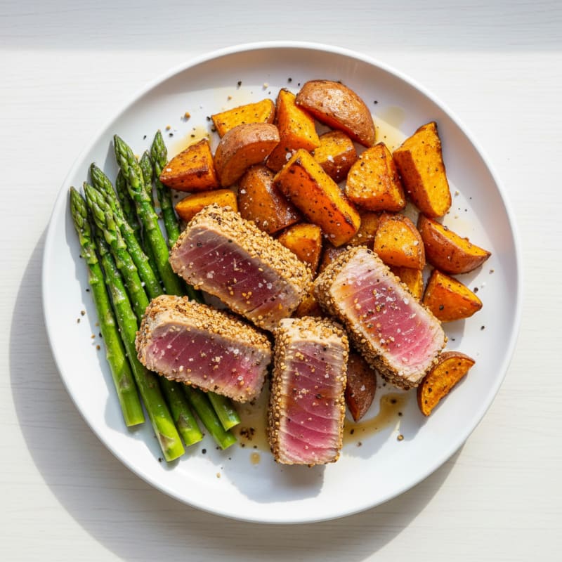 Pan-Seared Tuna with Roasted Sweet Potatoes