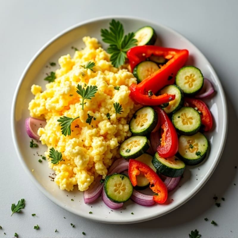 Fluffy Scrambled Eggs with Herb-Roasted Vegetables