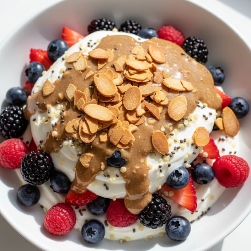 Creamy Greek Yogurt Parfait with Mixed Berries and Almond Butter