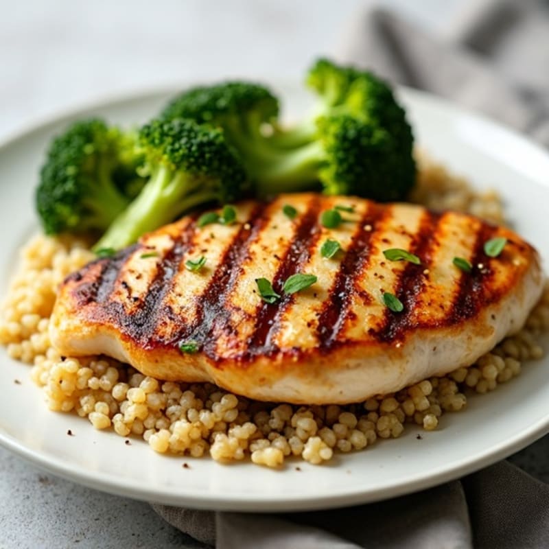Grilled Chicken Breast with Quinoa and Roasted Broccoli