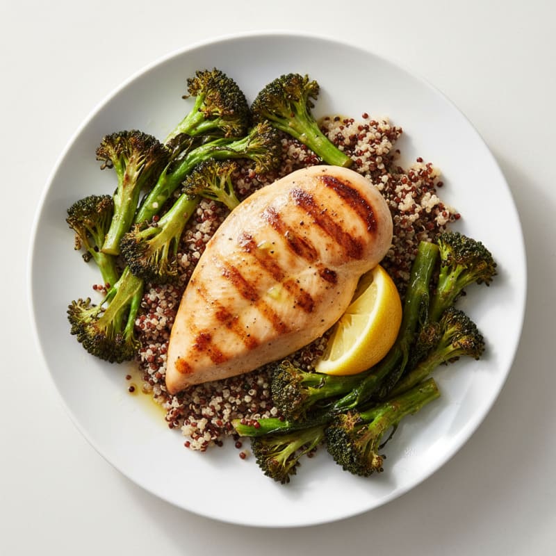 Grilled Chicken Breast with Quinoa and Roasted Broccoli