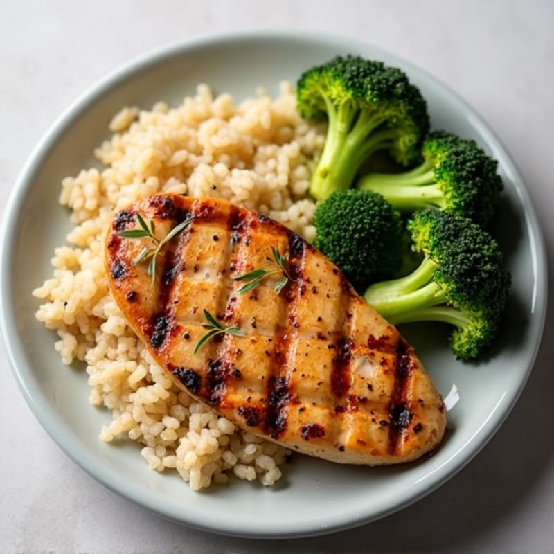 Grilled Chicken Breast with Roasted Broccoli and Brown Rice