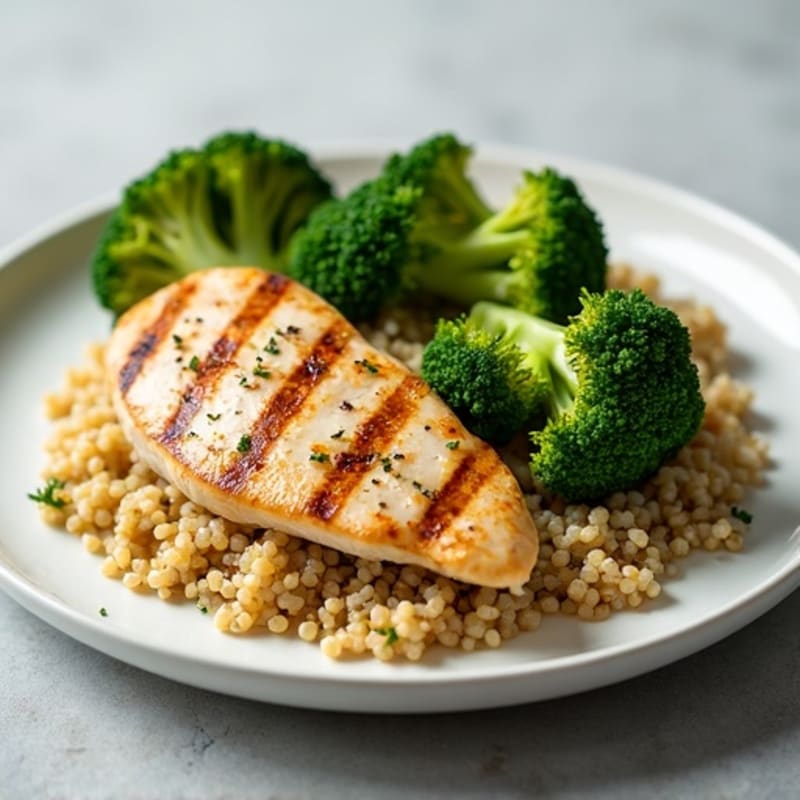 Grilled Chicken Breast over Quinoa and Roasted Broccoli