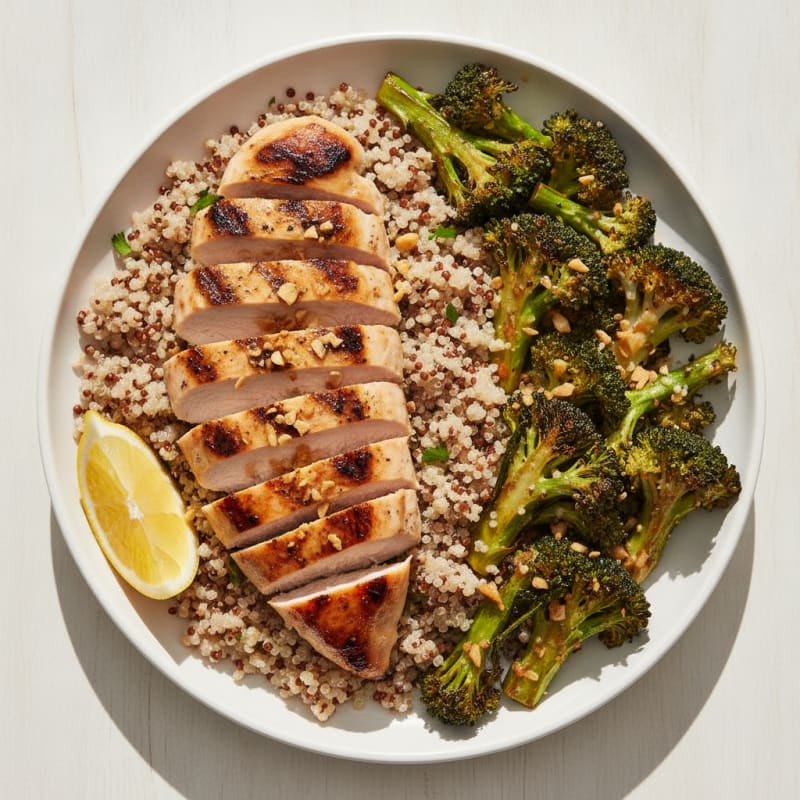 Grilled Chicken Breast with Roasted Broccoli and Quinoa