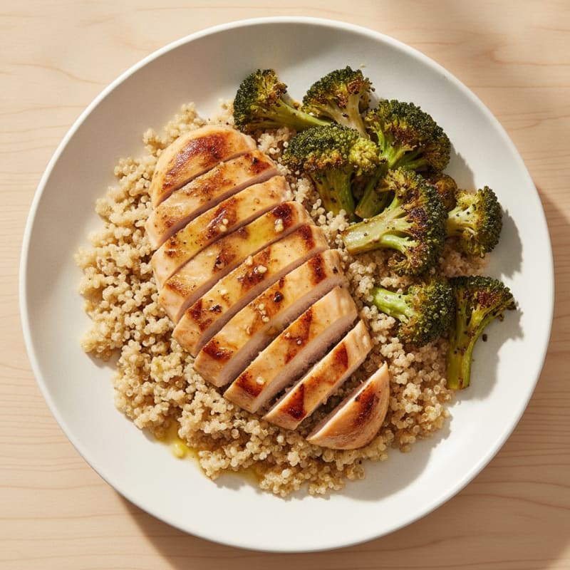 Grilled Chicken Breast and Quinoa Bowl with Roasted Broccoli
