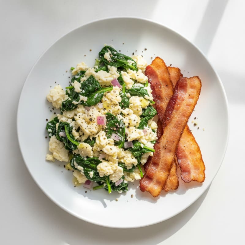 Egg White and Spinach Scramble with Turkey Bacon