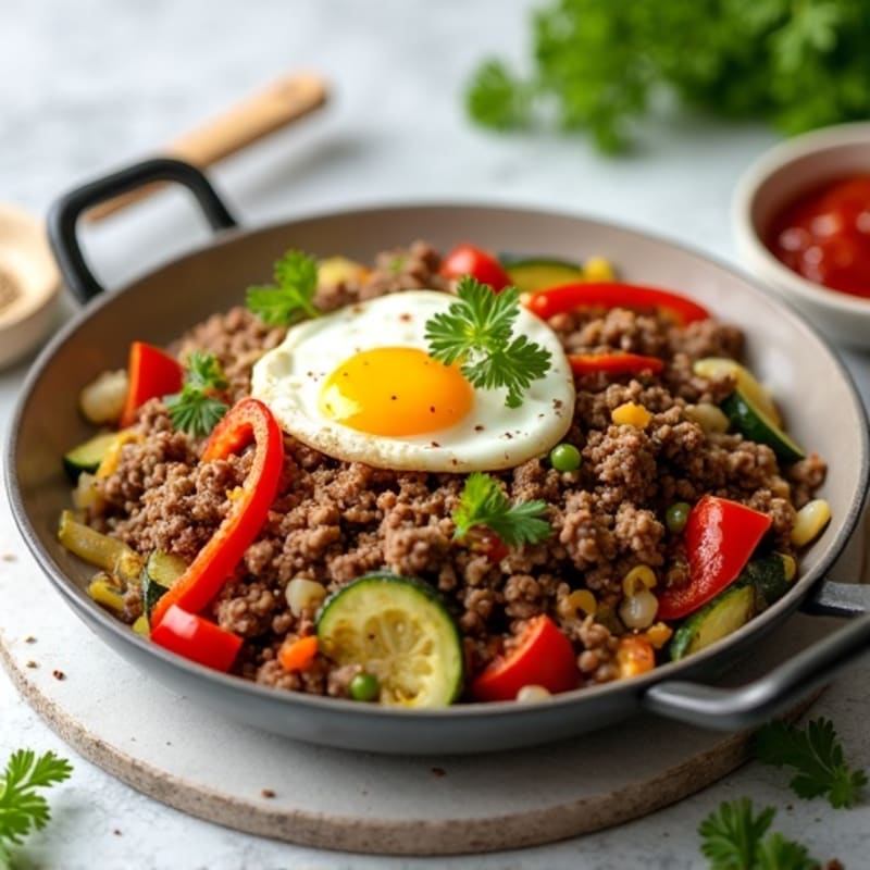Lean Ground Beef and Crispy Vegetable Skillet