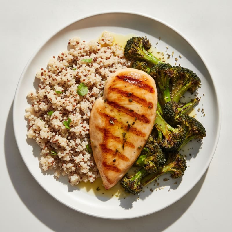 Grilled Chicken Breast with Roasted Broccoli and Quinoa
