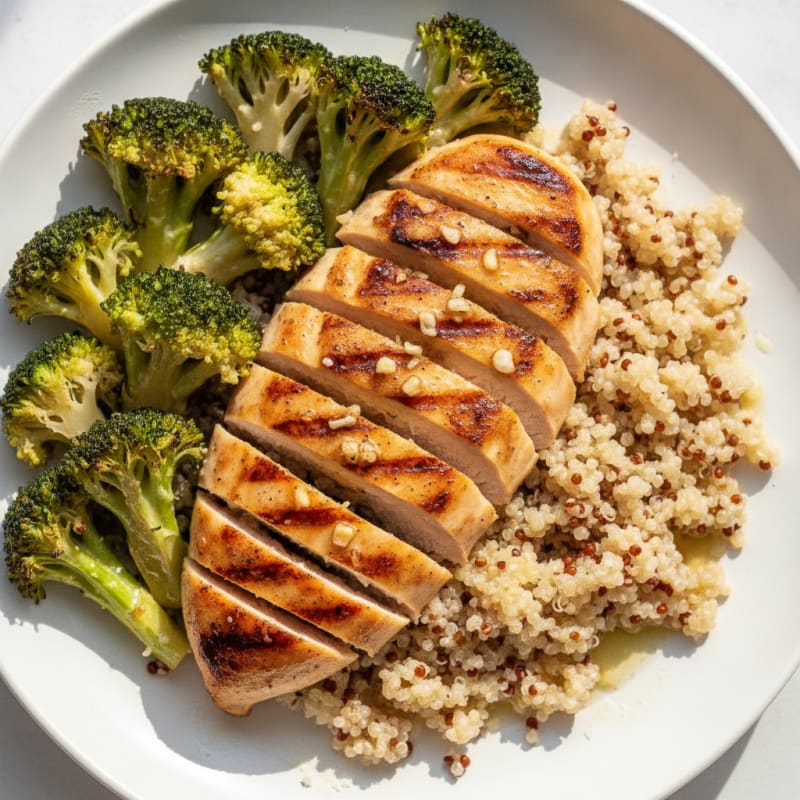 Grilled Chicken Breast with Quinoa and Roasted Broccoli