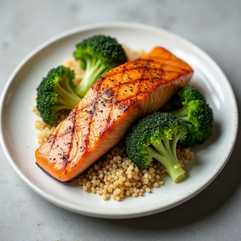 Seared Salmon with Roasted Broccoli and Quinoa