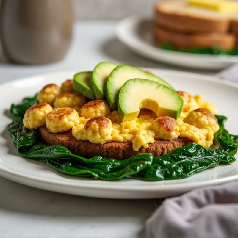 Egg White and Turkey Sausage Scramble with Sautéed Spinach